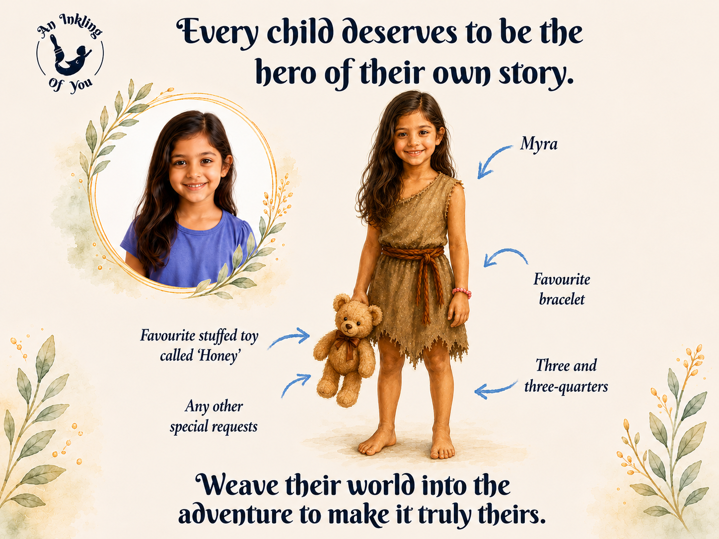 Myra's photo alongside her personalisation details - name, age and favorite things - used to paint her as the hero of The Jungle Book